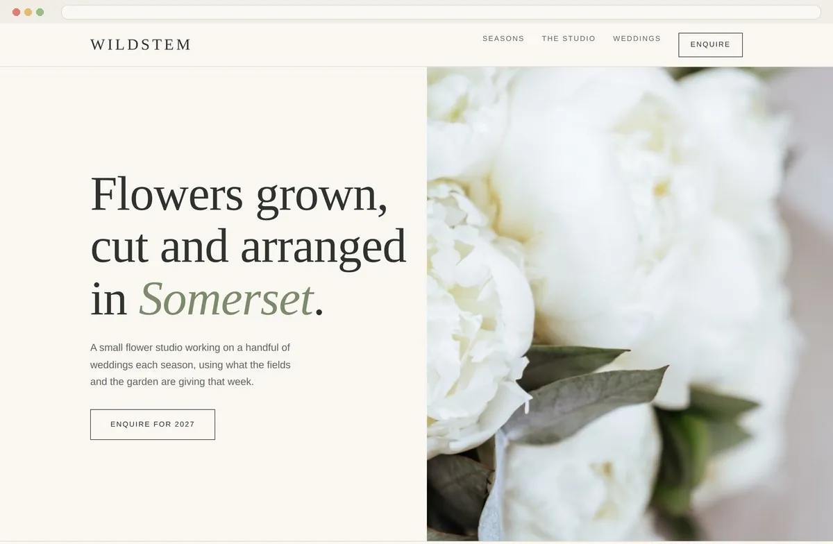 The Wildstem florist website shown in a browser window